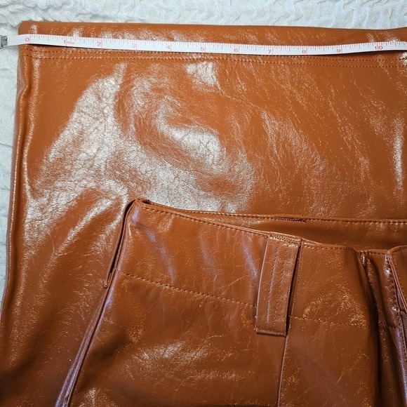 Free People Star Crossed Lovers PatentLeather Straight Leg Pants Brown Sz 8 - Picture 11 of 11